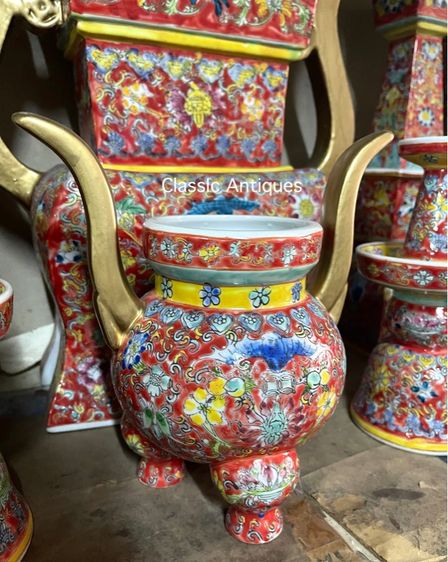 โหงวก่ง ชุดเครื่อง5 กังไสเขียนสี สะสม รูปที่ 10