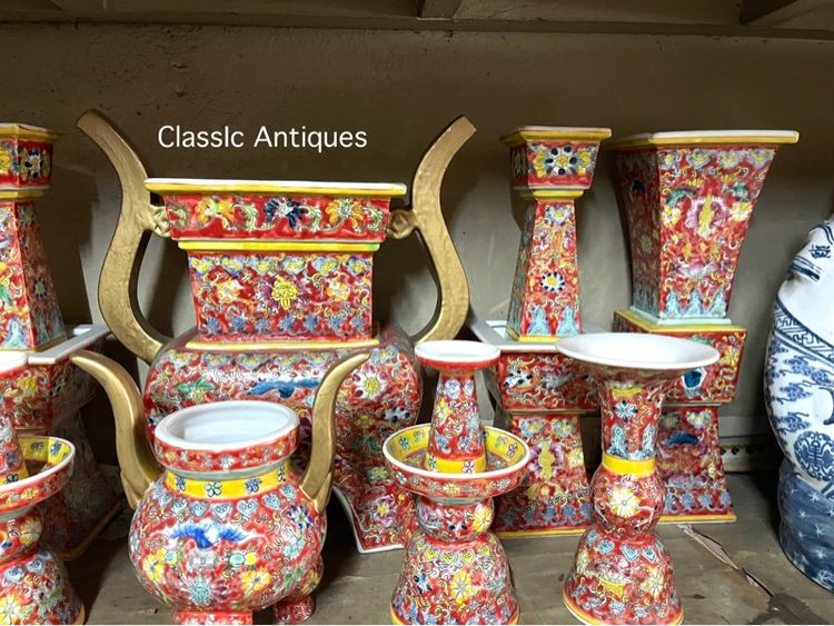 โหงวก่ง ชุดเครื่อง5 กังไสเขียนสี สะสม รูปที่ 4