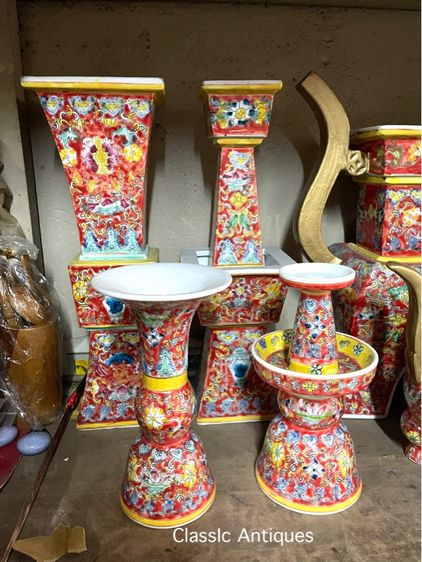 โหงวก่ง ชุดเครื่อง5 กังไสเขียนสี สะสม รูปที่ 6