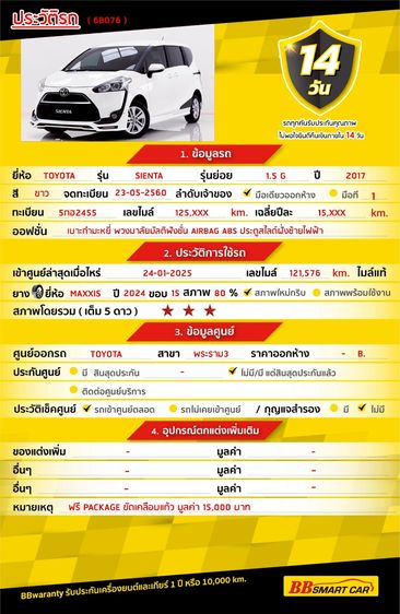 Toyota Sienta 2017 1.5 G Utility-car เบนซิน ไม่ติดแก๊ส เกียร์อัตโนมัติ ขาว รูปที่ 2