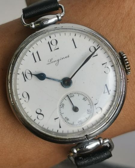 นาฬิกา Vintage Longines Trench Watch Cal.13.82 (Years 1910) หน้ากระเบื้อง เข็มบลูสตีล ไขลาน หายากมาก แบ่งปันถูกที่สุดหลักพันครับ รูปที่ 5