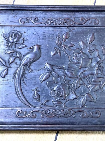 ถาด ไม้แกะสลัก ลายนกไม้ สะสมA6 รูปที่ 6