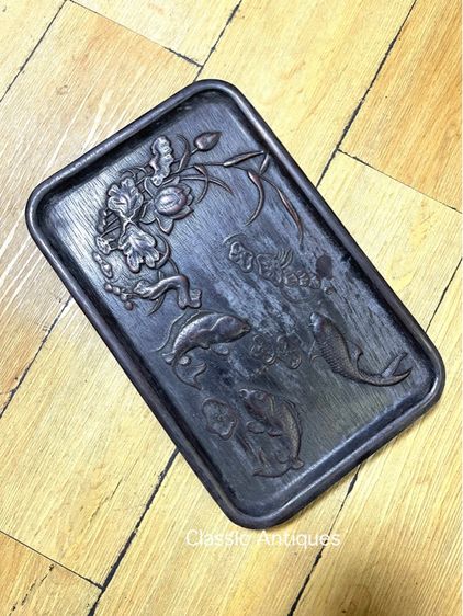 ถาด ไม้แกะสลัก ลายปลาหลีฮื้อ สะสมA5 รูปที่ 4