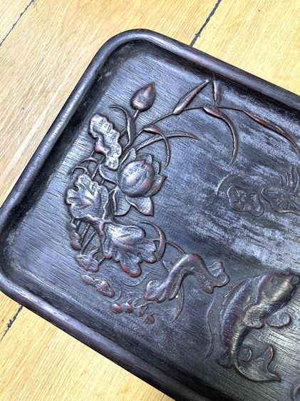 ถาด ไม้แกะสลัก ลายปลาหลีฮื้อ สะสมA5 รูปที่ 2