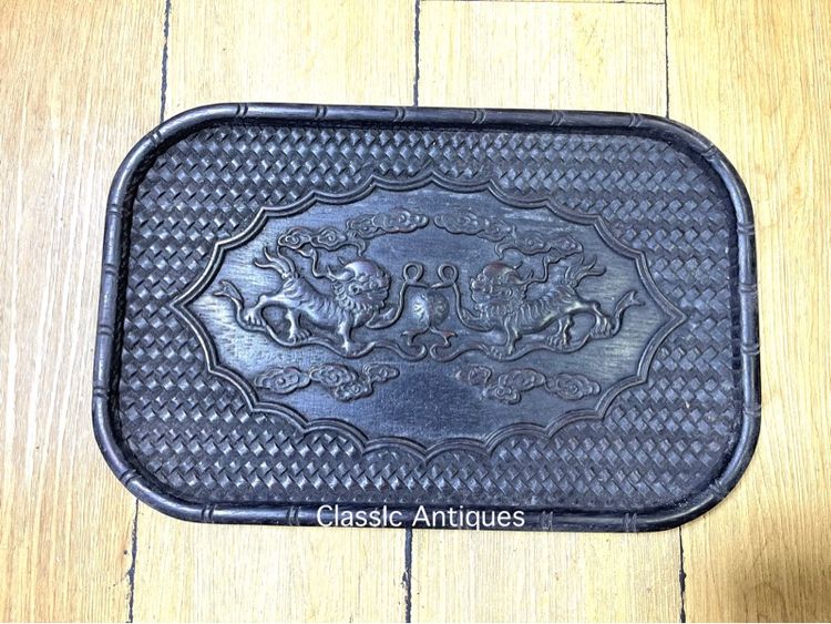 ถาด ไม้แกะสลัก ลายสิงห์ สะสมA4