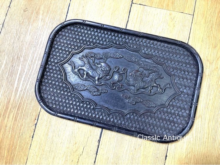 ถาด ไม้แกะสลัก ลายสิงห์ สะสมA4 รูปที่ 2