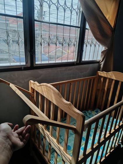 เตียงไม้แท้เด็ก มีล้อล็อค  รูปที่ 2