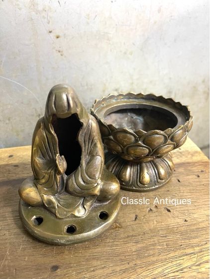 กระถางกำยาน ฐานบัวทองเหลืองสะสม รูปที่ 3