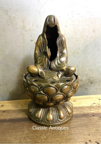 กระถางกำยาน ฐานบัวทองเหลืองสะสม