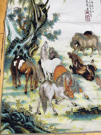 ภาพปัก  แปดอาชา เขาไม้ นกกระเรียน กอไผ่ ผืนยาวสะสม รูปที่ 2