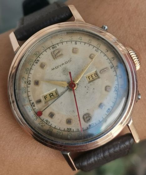 นาฬิกา Vintage Movado Triple Calendar Gold Cap (Pink Gold) โลโก้มือ ไขลาน ของสวยหายาก ราคาดีๆครับ รูปที่ 5