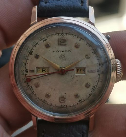 นาฬิกา Vintage Movado Triple Calendar Gold Cap (Pink Gold) โลโก้มือ ไขลาน ของสวยหายาก ราคาดีๆครับ รูปที่ 2