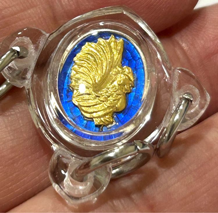 	เม็ดแตงไก่เนื้อเงินหน้าทองคำ ลงยานำ้เงิน สะดุ้งกลับรุ่นแรกหลวง ปู่สรวง วัดถ้ำพรหมสวัสดิ์หมายเลข 49 รูปที่ 3