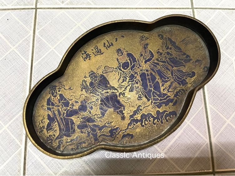 ถาด ลายเทพแปดเซียน ทองเหลืองลงยา สะสม A2 รูปที่ 4