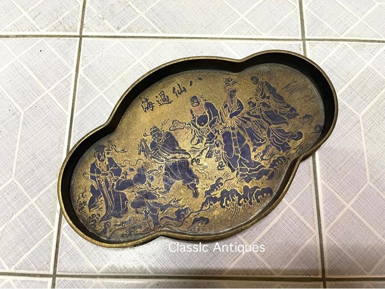 ถาด ลายเทพแปดเซียน ทองเหลืองลงยา สะสม A2 รูปที่ 5