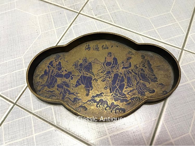 ถาด ลายเทพแปดเซียน ทองเหลืองลงยา สะสม A2 รูปที่ 3