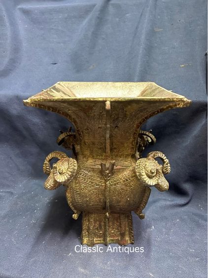 หม้อไถสี่เหลี่ยม แกะสลักสี่แกะ(หม้อซือหมู่วู่ติ้ง)สัมฤทธิ์ สะสมA9 รูปที่ 7