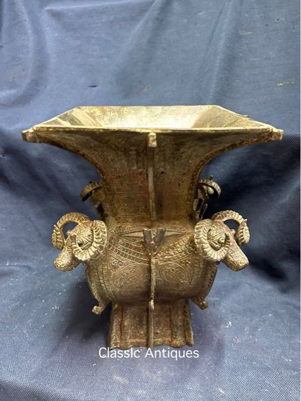 หม้อไถสี่เหลี่ยม แกะสลักสี่แกะ(หม้อซือหมู่วู่ติ้ง)สัมฤทธิ์ สะสมA9 รูปที่ 8