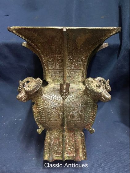 หม้อไถสี่เหลี่ยม แกะสลักสี่แกะ(หม้อซือหมู่วู่ติ้ง)สัมฤทธิ์ สะสมA9 รูปที่ 14