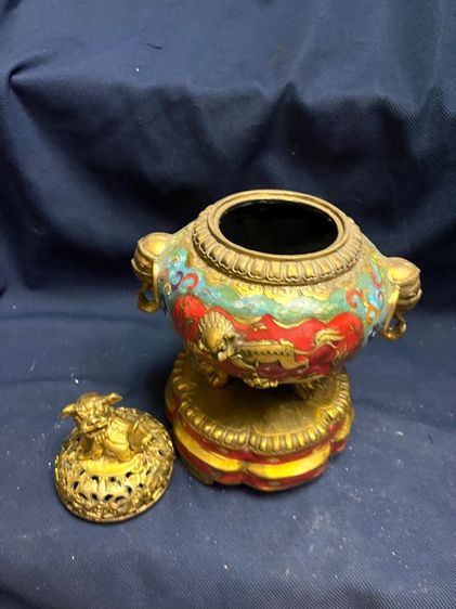 กระถางกำยาน สามขา หัวสิงห์ ทองเหลือง สะสม รูปที่ 11