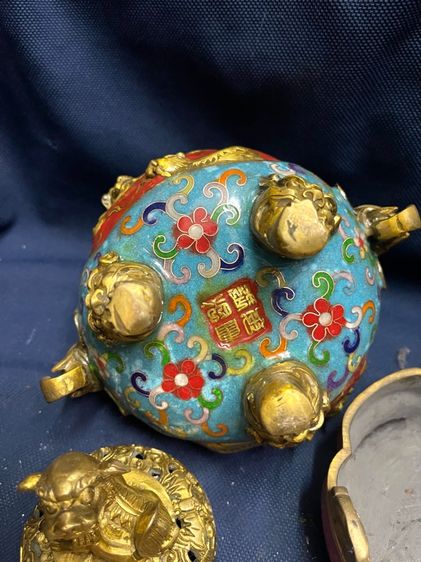 กระถางกำยาน สามขา หัวสิงห์ ทองเหลือง สะสม รูปที่ 14