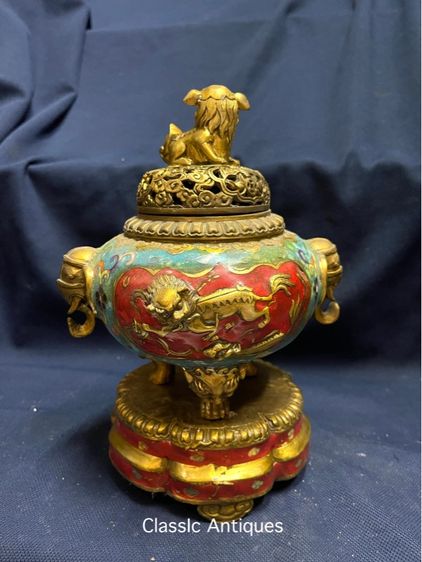 กระถางกำยาน สามขา หัวสิงห์ ทองเหลือง สะสม รูปที่ 7