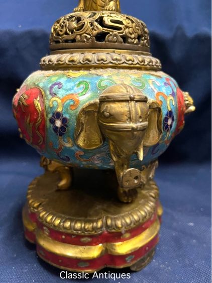 กระถางกำยาน สามขา หัวสิงห์ ทองเหลือง สะสม รูปที่ 6