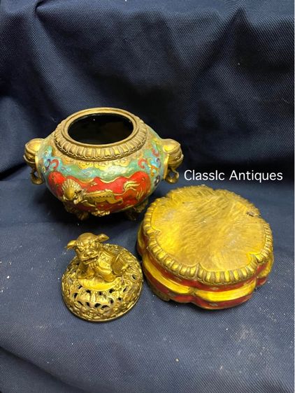 กระถางกำยาน สามขา หัวสิงห์ ทองเหลือง สะสม รูปที่ 12