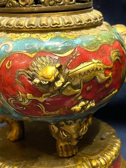 กระถางกำยาน สามขา หัวสิงห์ ทองเหลือง สะสม รูปที่ 10