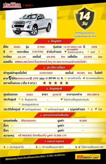 Isuzu D-MAX 2019 1.9 Hi-Lander ZP Pickup ดีเซล ไม่ติดแก๊ส เกียร์ธรรมดา เทา รูปที่ 2