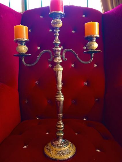 ฝรั่งเศส..เชิงเทียนหลุยส์ 3 ช่อเก่าโบราณงานฝรั่งเศสเนื้อโลหะ filter ลงยา.ขนาดใหญ่ รูปที่ 5