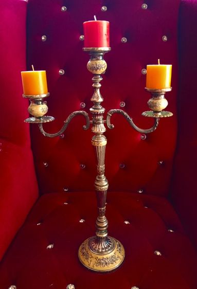 ฝรั่งเศส..เชิงเทียนหลุยส์ 3 ช่อเก่าโบราณงานฝรั่งเศสเนื้อโลหะ filter ลงยา.ขนาดใหญ่ รูปที่ 9