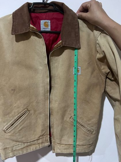 เสื้อแจ็กเก็ต Carhartt ผ้าแคนวาสบุข้างในสีแดง รูปที่ 7