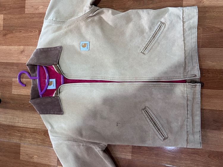 เสื้อแจ็กเก็ต Carhartt ผ้าแคนวาสบุข้างในสีแดง รูปที่ 3