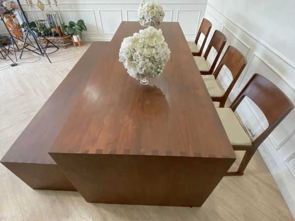 โต๊ะอาหารไม้สัก พร้อมม้านั่งและเก้าอี้ 8 ที่นั่ง สไตล์โมเดิร์น ยี่ห้อ NIIQ รูปที่ 5