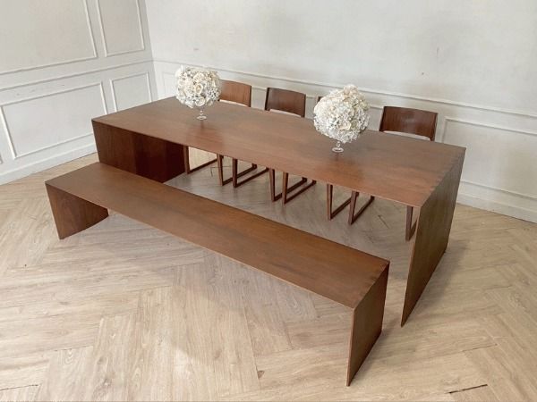 โต๊ะอาหารไม้สัก พร้อมม้านั่งและเก้าอี้ 8 ที่นั่ง สไตล์โมเดิร์น ยี่ห้อ NIIQ