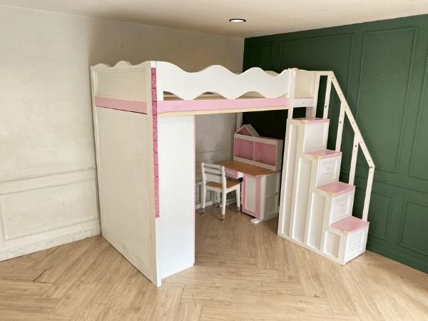 อื่นๆ ที่นอนเด็ก เตียงสองชั้น 4 ฟุต สำหรับเด็ก พร้อมตู้เสื้อผ้า สีขาว,ชมพู