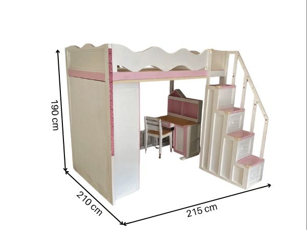 เตียงสองชั้น 4 ฟุต สำหรับเด็ก พร้อมตู้เสื้อผ้า สีขาว,ชมพู รูปที่ 6