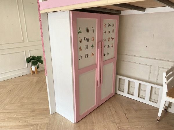 เตียงสองชั้น 4 ฟุต สำหรับเด็ก พร้อมตู้เสื้อผ้า สีขาว,ชมพู รูปที่ 3