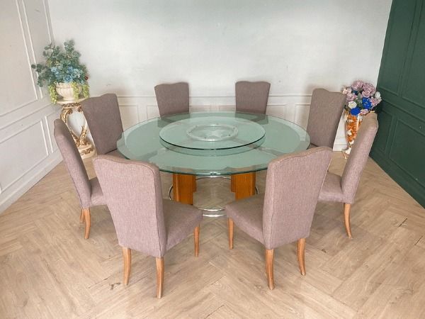 อื่นๆ หลากสี ชุดโต๊ะอาหาร 8 ที่นั่ง กระจกทรงกลม พร้อมจานหมุนตรงกลาง