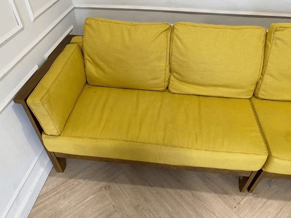 โซฟา 4 ที่นั่ง พร้อมสตูล โครงไม้ เบาะผ้า สีเหลือง ยี่ห้อ Yachon รูปที่ 13