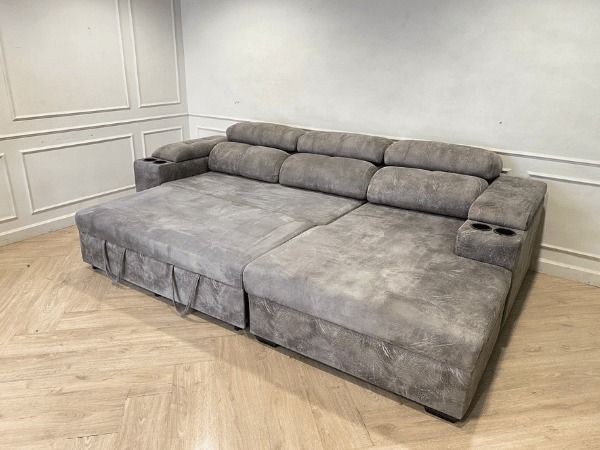 โซฟาเบด 3 ที่นั่ง เบาะหนัง สีเทา