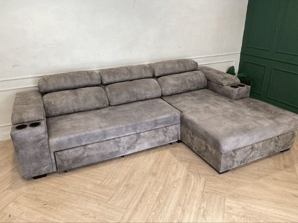 โซฟาเบด 3 ที่นั่ง เบาะหนัง สีเทา รูปที่ 3