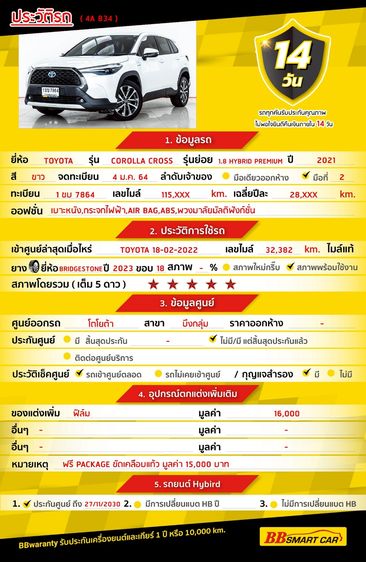 Toyota Corolla Cross 2021 1.8 Hybrid Premium Utility-car ไฮบริด ไม่ติดแก๊ส เกียร์อัตโนมัติ ขาว รูปที่ 2