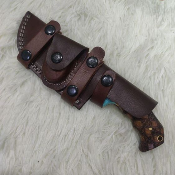 มีด custom made งานสั่งทำUSA  Knife twist Damascus ด้ามไม้ olive ของใหม่ไม่ผ่านการใช้งาน มีด ดามัสกัส ด้ามไม้ซองหนัง รูปที่ 11