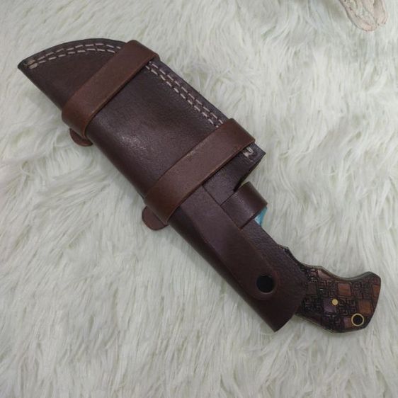 มีด custom made งานสั่งทำUSA  Knife twist Damascus ด้ามไม้ olive ของใหม่ไม่ผ่านการใช้งาน มีด ดามัสกัส ด้ามไม้ซองหนัง รูปที่ 12