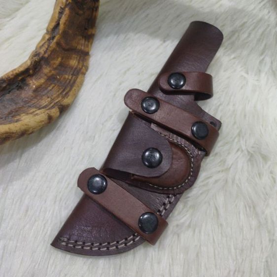 มีด custom made งานสั่งทำUSA  Knife twist Damascus ด้ามไม้ olive ของใหม่ไม่ผ่านการใช้งาน มีด ดามัสกัส ด้ามไม้ซองหนัง รูปที่ 8