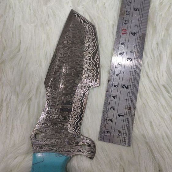 มีด custom made งานสั่งทำUSA  Knife twist Damascus ด้ามไม้ olive ของใหม่ไม่ผ่านการใช้งาน มีด ดามัสกัส ด้ามไม้ซองหนัง รูปที่ 9