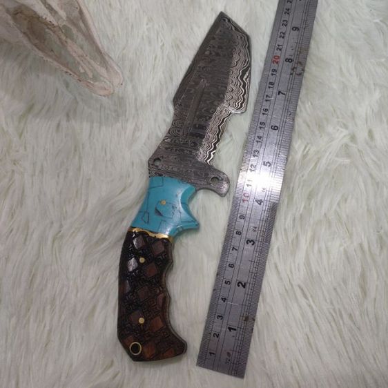 มีด custom made งานสั่งทำUSA  Knife twist Damascus ด้ามไม้ olive ของใหม่ไม่ผ่านการใช้งาน มีด ดามัสกัส ด้ามไม้ซองหนัง รูปที่ 10