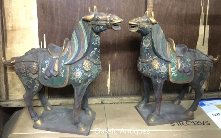 ม้า ดินเผา เคลือบคู่ใหญ่ สะสม